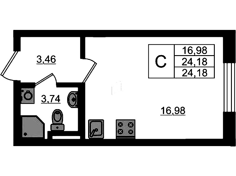 Квартира студия 24.18 м², 1/4 эт., ЖК «Новая история»